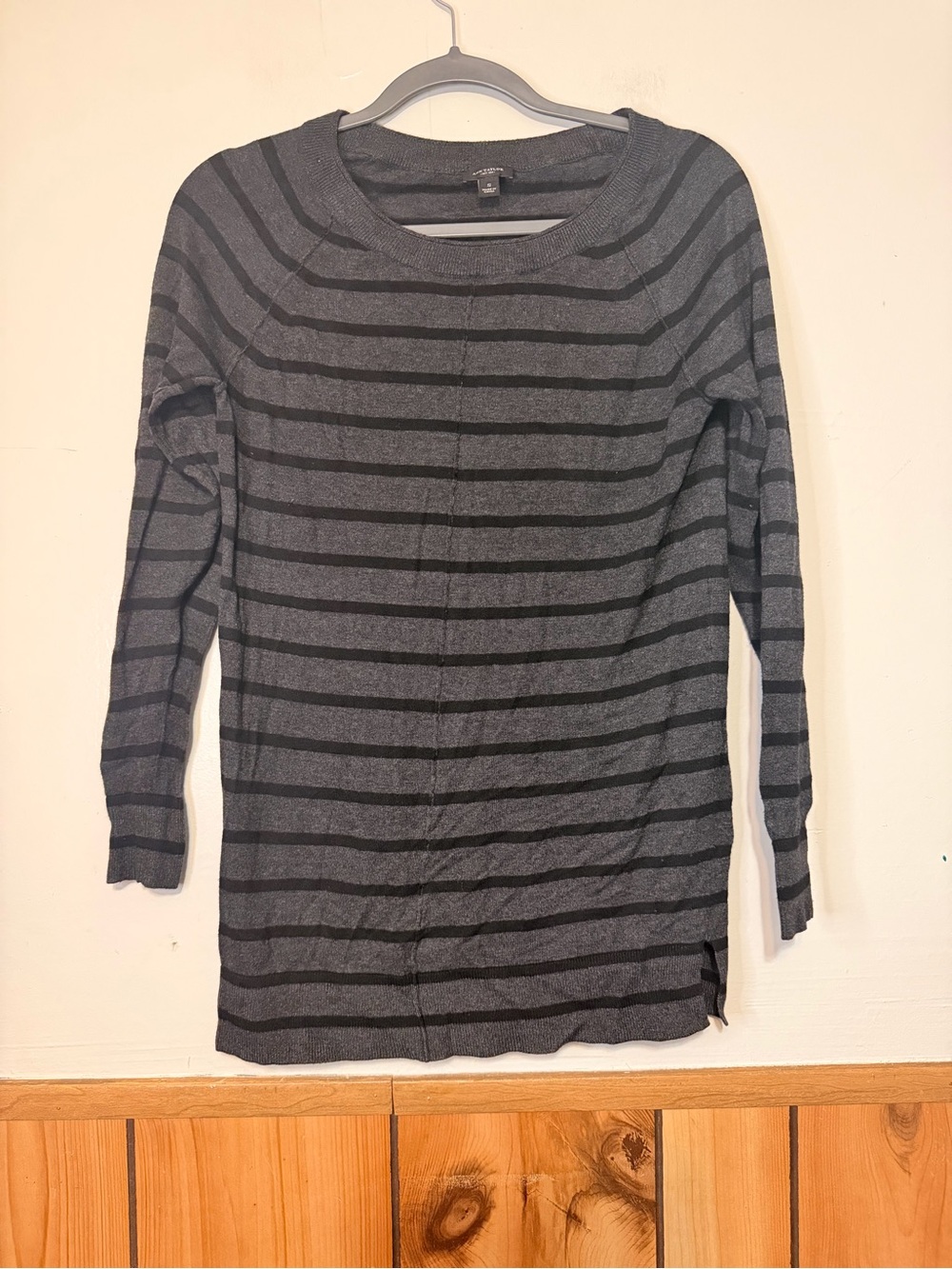 Ann Taylor Gray and Black Striped Long Sleeve Top